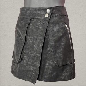 Saints Black Faux Leather Skirt with Zipper Pockets
